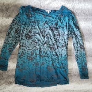 Blue and gray long sleeve shirt.